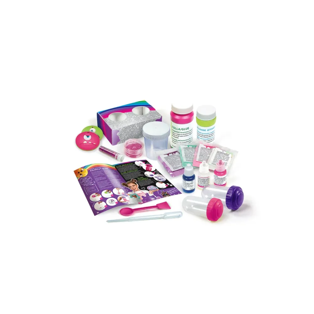 Akcesoria i składniki do tworzenia kolorowych slime'ów – zestaw edukacyjny