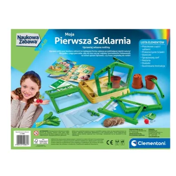 Zbliżenie na szklarnie Clementoni z rosnącymi sadzonkami