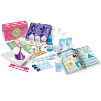 Ilustrowane materiały i składniki z edukacyjnego zestawu do robienia perfum