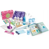 Ilustrowane materiały i składniki z edukacyjnego zestawu do robienia perfum