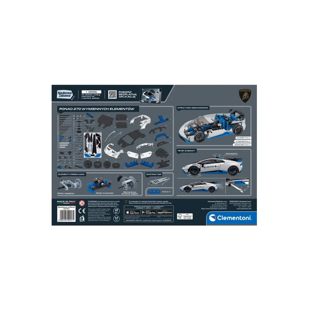 Zbliżenie detali modelu Lamborghini Huracan STO z zestawu edukacyjnego