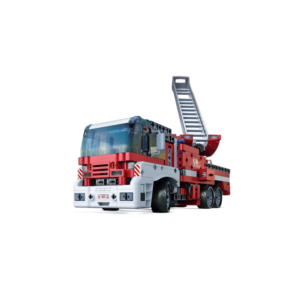 Samochód strażacki z ruchomą drabiną z klocków dla dzieci od 8 lat