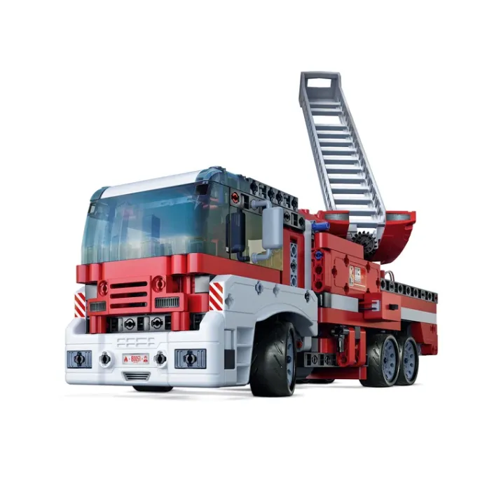 Samochód strażacki z ruchomą drabiną z klocków dla dzieci od 8 lat