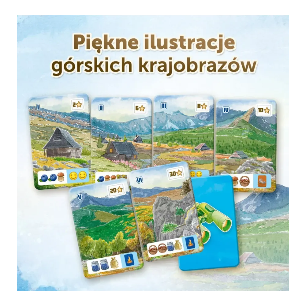 Gra planszowa Pięć Szczytów z widocznymi szczegółami ilustracji