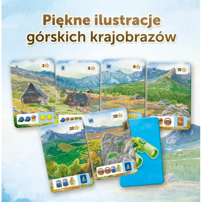 Gra planszowa Pięć Szczytów z widocznymi szczegółami ilustracji