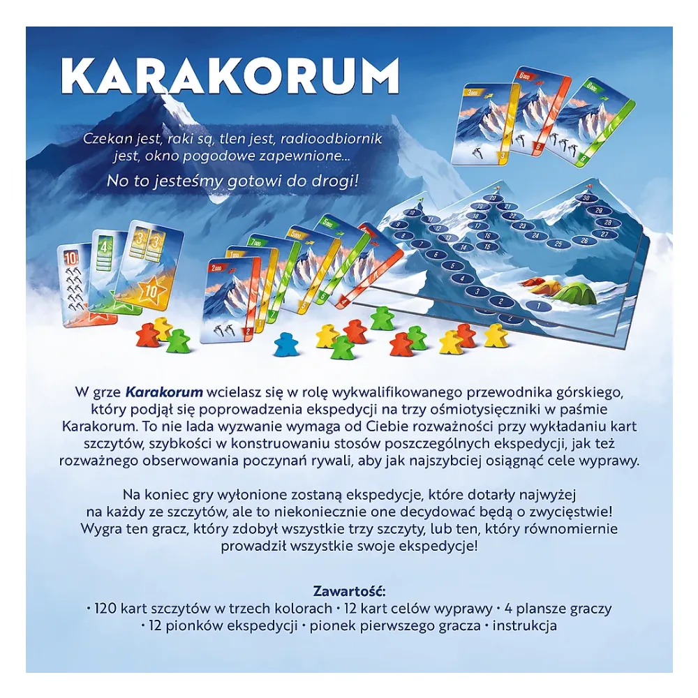 Polska wersja gry planszowej o wyprawach górskich Karakorum