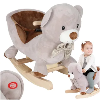 Pluszowy miś na biegunach z brązowym siedziskiem dla dzieci