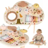 drewniany stolik edukacyjny z instrumentami muzycznymi dla dzieci