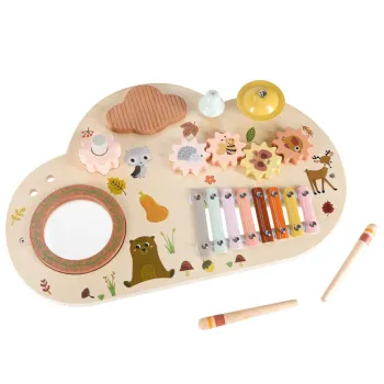 stolik dla dzieci z elementami sensorycznymi i instrumentami muzycznymi