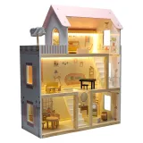 Komplet figurek i akcesoriów do domku dla lalek drewnianego z LED