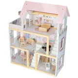 Domek dla lalek z otwartą tylną ścianą ukazującą wszystkie pomieszczenia