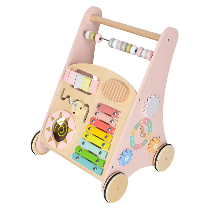 Edukacyjny pchacz z pastelowych materiałów dla dzieci od 12 miesięcy