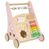 Kolorowy sorter i liczydło w drewnianym pchaczu dla najmłodszych