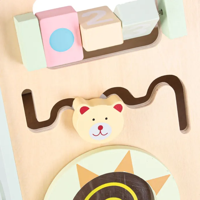 Stabilny niebieski chodzik z edukacyjnymi elementami dla najmłodszych