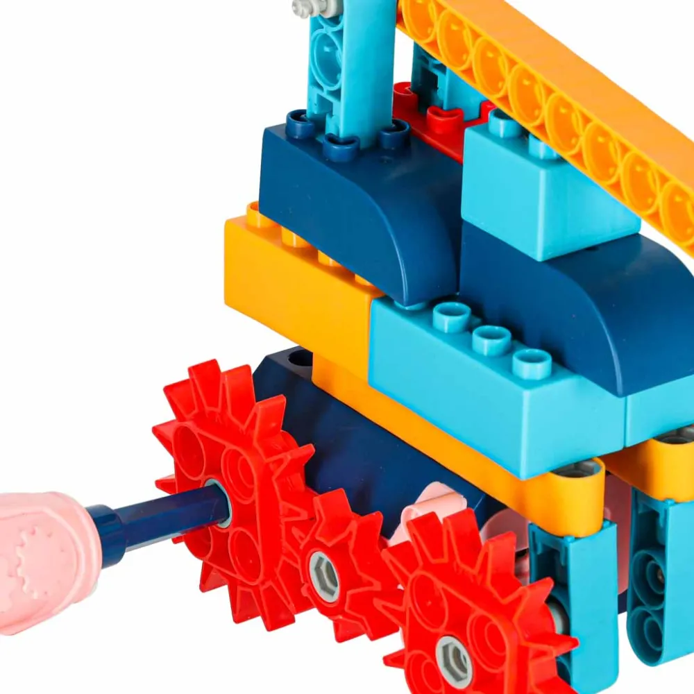 dziecięce klocki do budowania ruchomych konstrukcji mechanicznych