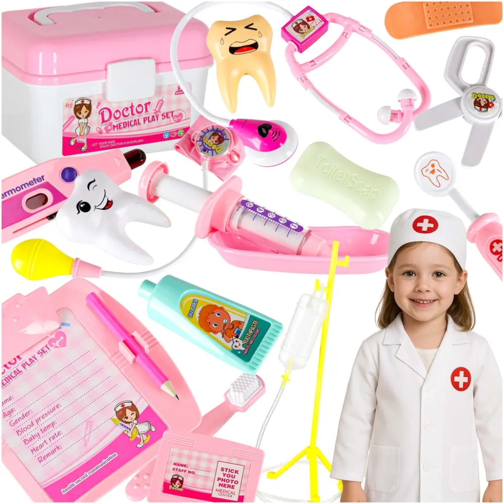 Mały zestaw lekarza dla dzieci w kolorowym kuferku z akcesoriami