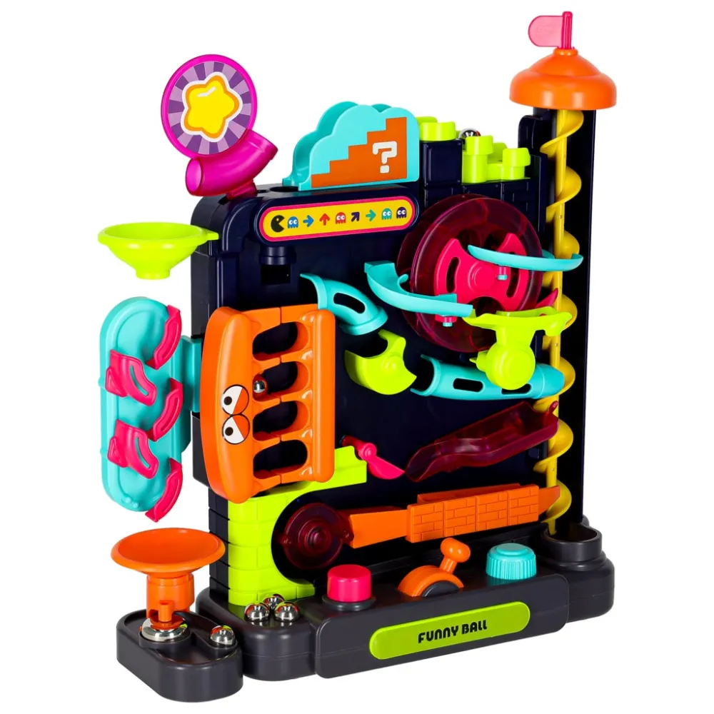 Gra zręcznościowa z plastikowym torem i srebrnymi kulkami