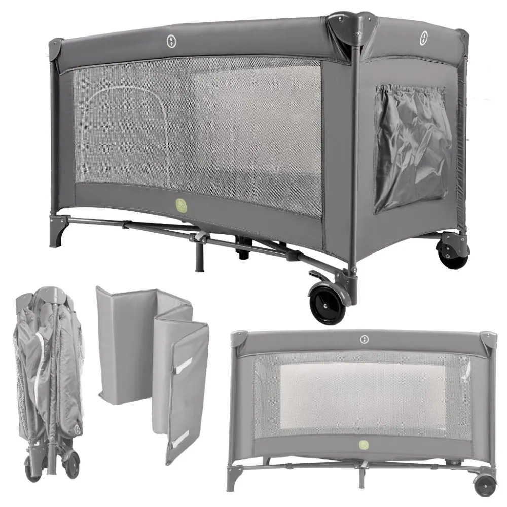 Łóżeczko dziecięce turystyczne składane z materacem w kolorze szarym