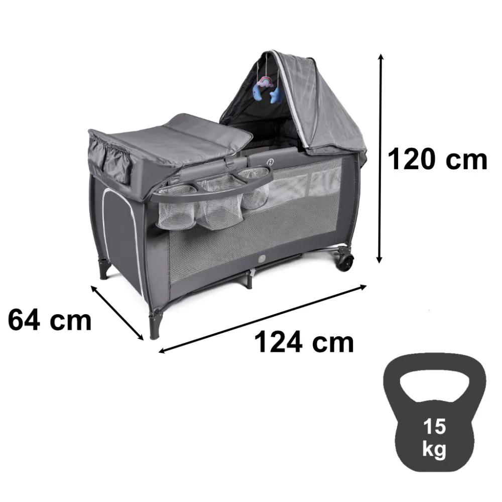 Nowoczesne dwupoziomowe łóżeczko z daszkiem i moskitierą dla niemowląt
