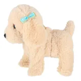 Interaktywny piesek z niebiesko-złotymi dodatkami i różową smyczą