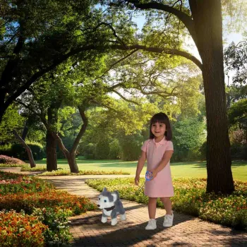 Zestaw z interaktywnym husky i kolorową smyczą dla najmłodszych