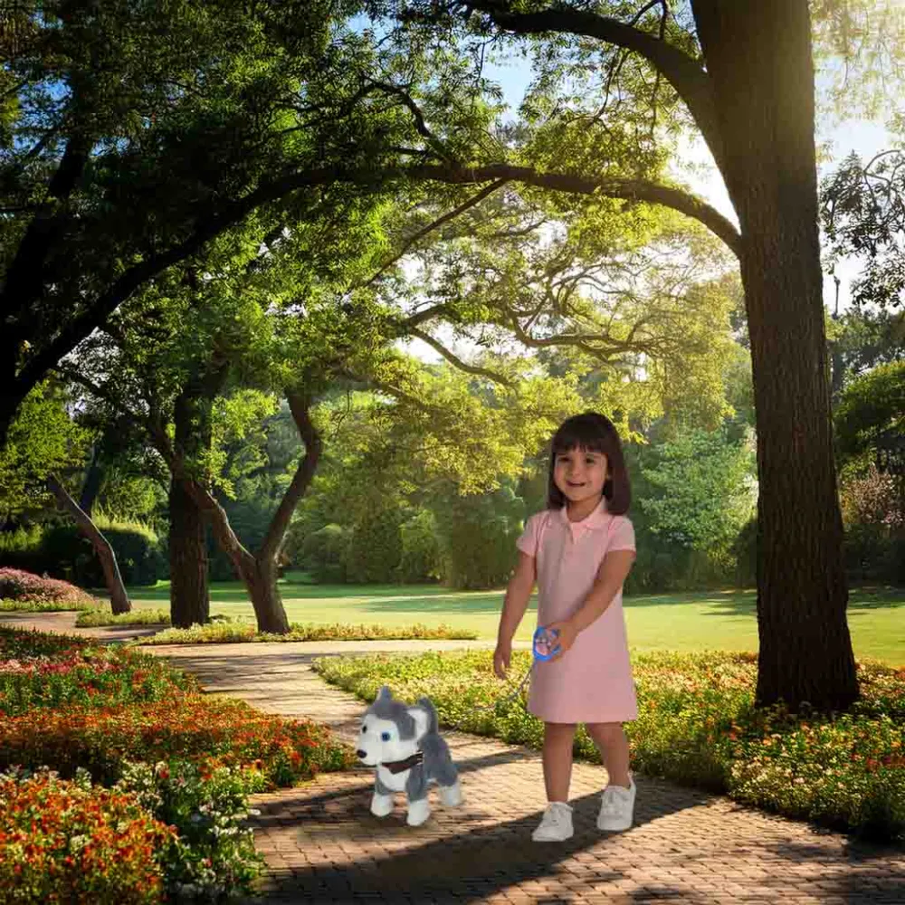 Zestaw z interaktywnym husky i kolorową smyczą dla najmłodszych