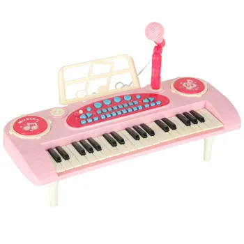 Keyboard dla dzieci pianinko interaktywne organki 37 klawiszy mikrofon statyw różowy