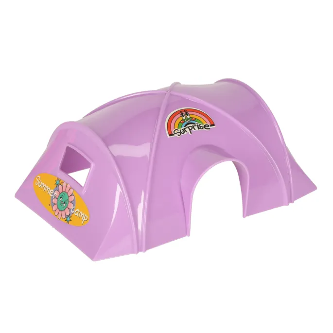 Kamper dla lalek z ruchomymi elementami i zestawem wypoczynkowym