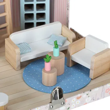 Komplet akcesoriów i dodatków do drewnianego domku dla lalek