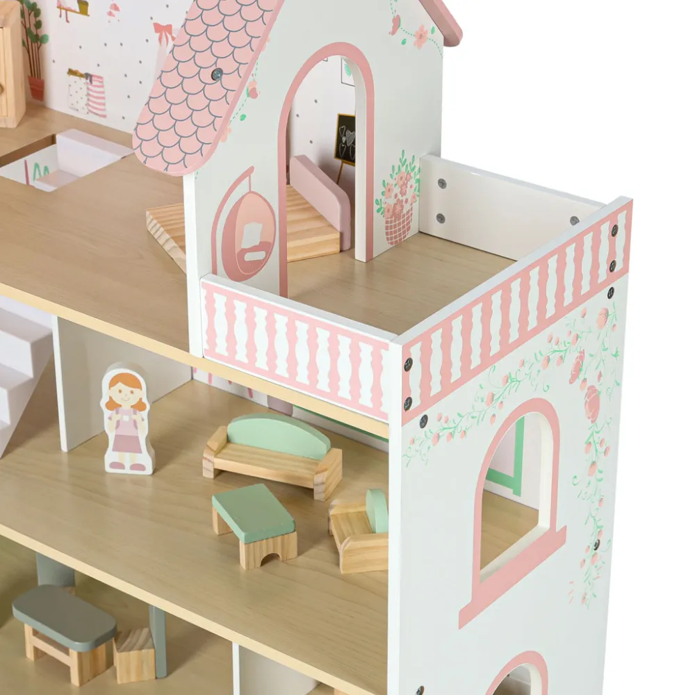 Domek dla lalek 70 cm różowy LULILO Peonio z kompletem mebelków i figurkami