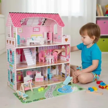 Pokój i kuchnia w domku Lulilo Gardeno z pastelowym wystrojem