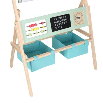 Edukacyjna tablica dla dzieci z literkami, cyferkami oraz koszykami na akcesoria