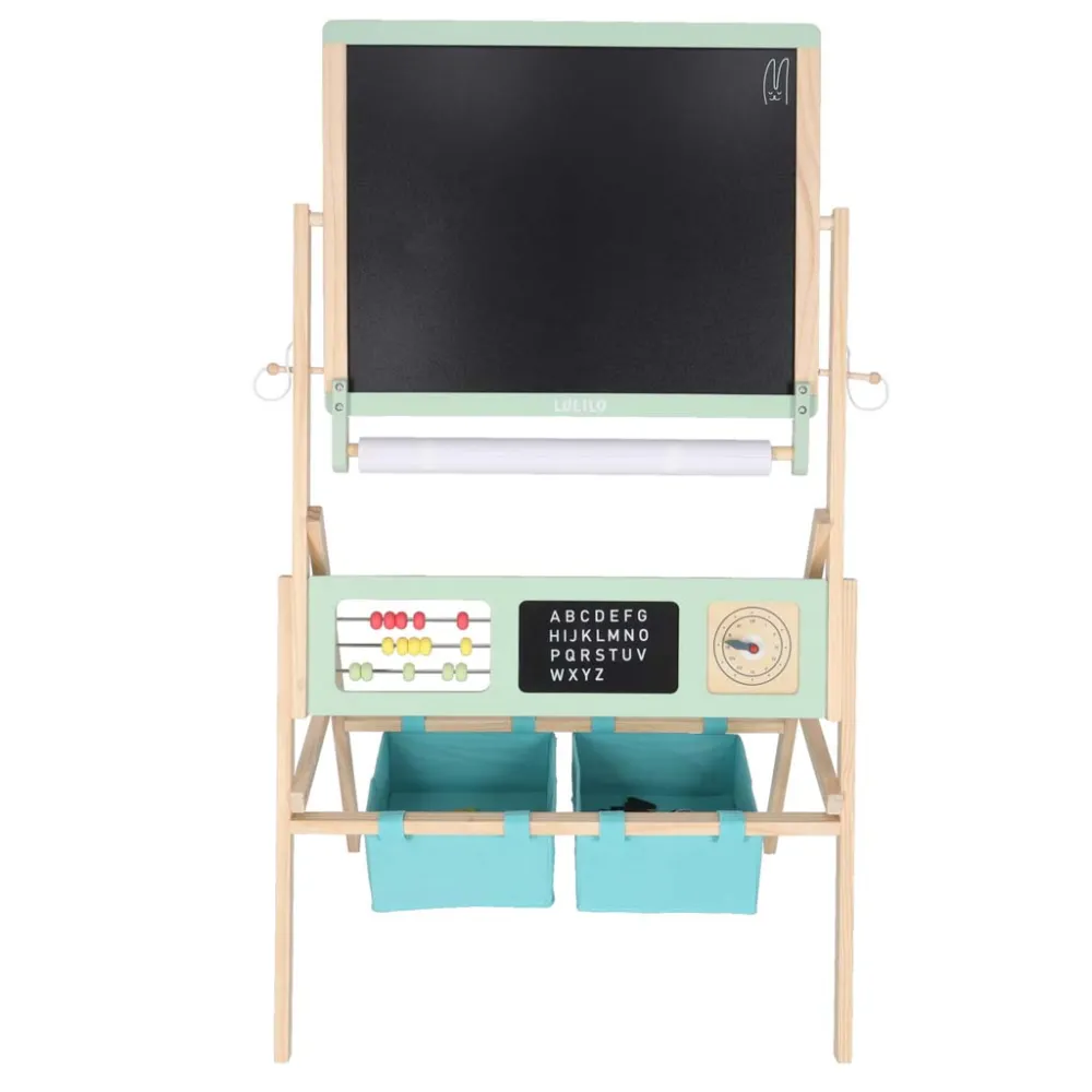 Stabilna, drewniana tablica LULILO z zegarem, liczydłem i miejscem na przybory