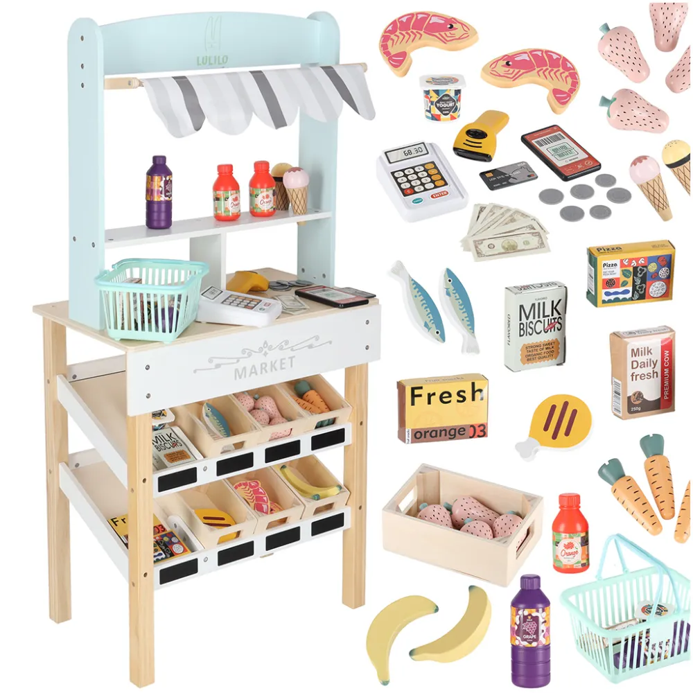 Drewniany market LULILO Melo z kasą i akcesoriami dla dzieci