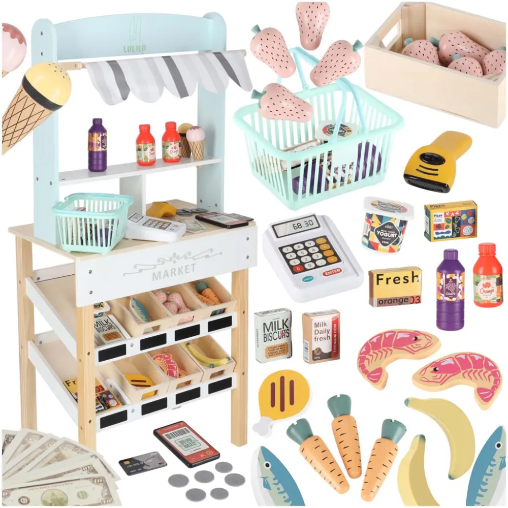 Zestaw do zabawy w sklep dla dzieci powyżej 3 lat z kasą