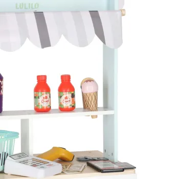 Drewniany stragan edukacyjny LULILO Melo z materiałowym daszkiem