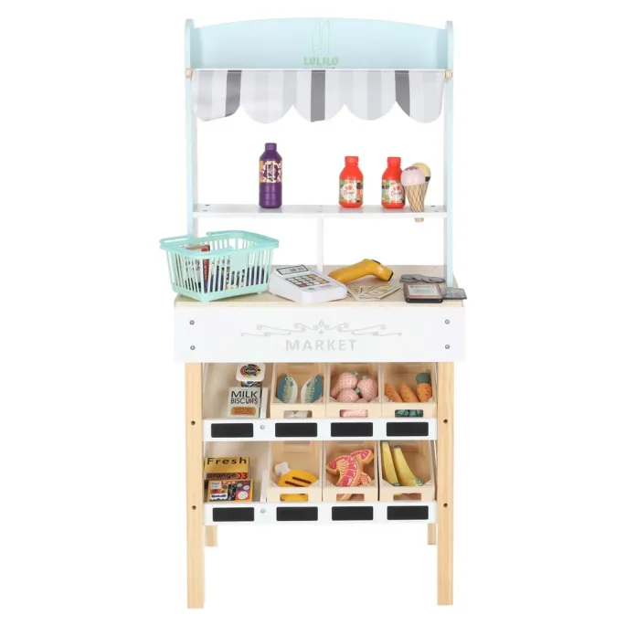 Bezpieczny i solidny drewniany sklepik dla dzieciaków