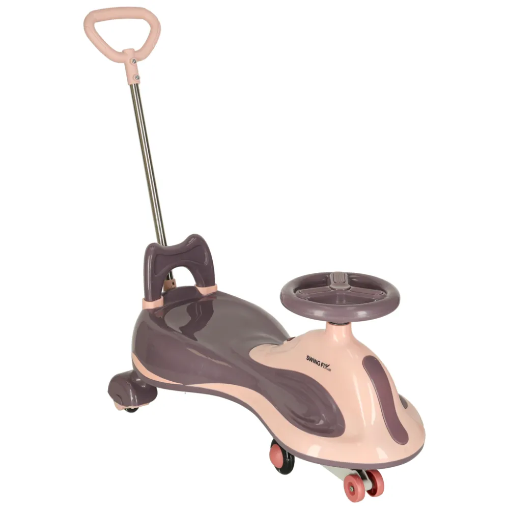 Fioletowy skuter jeździk dziecięcy z rączką i ledowymi kółkami