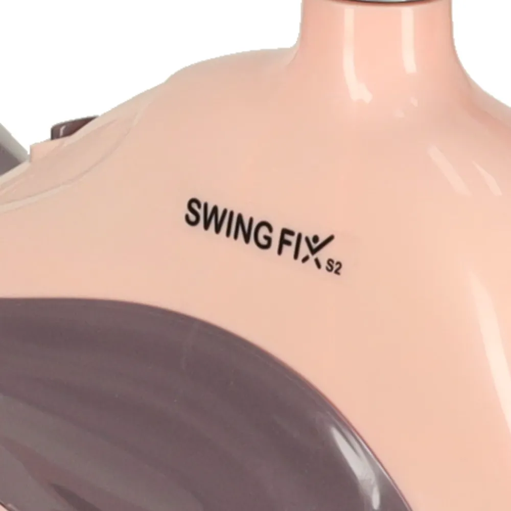 Fioletowy skuter dziecięcy z rączką, pokazany na zewnątrz