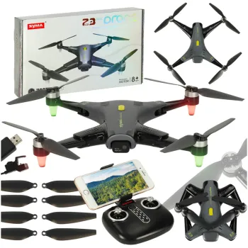 Dron Syma Z3PRO RC czarny w locie na tle nieba