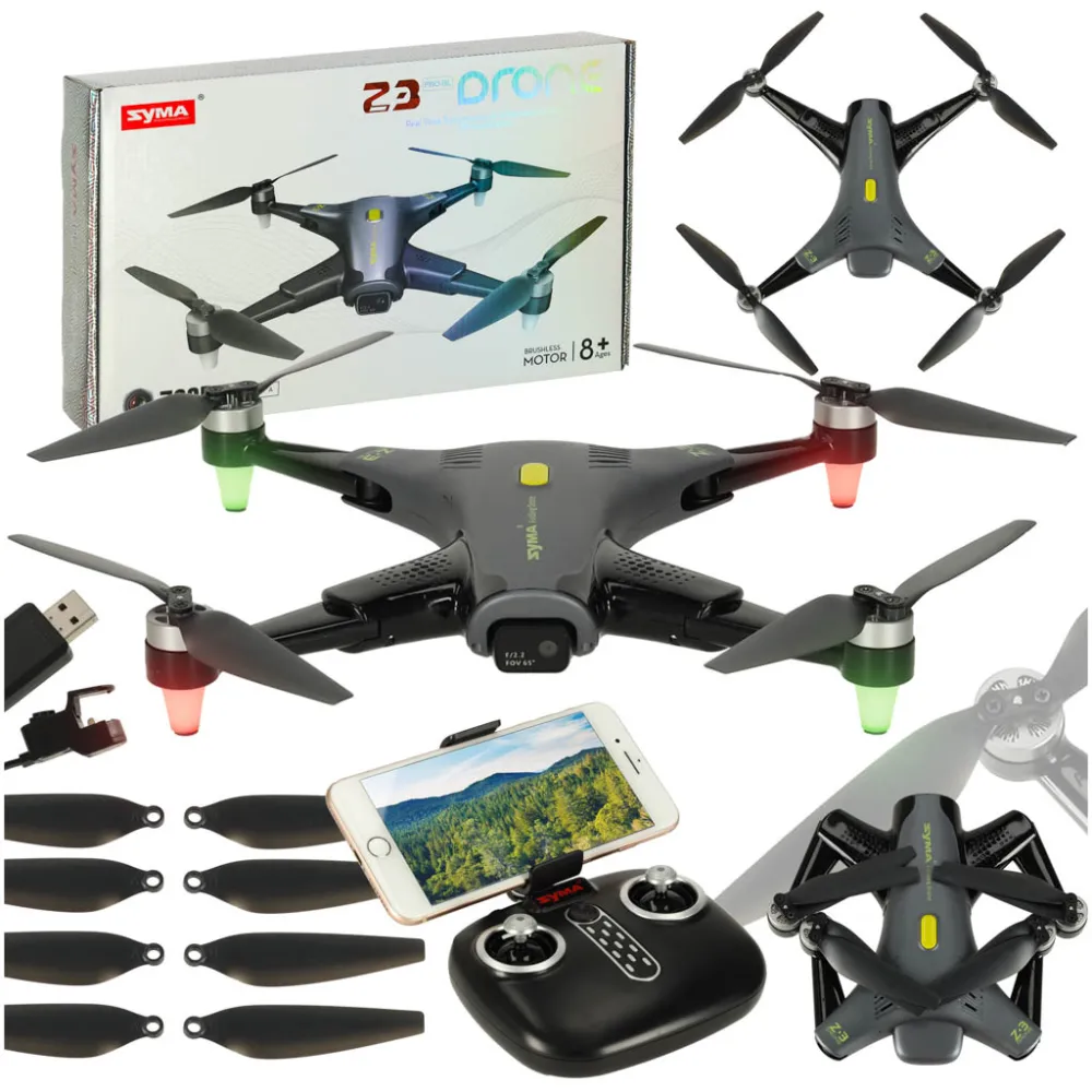 Dron Syma Z3PRO RC czarny w locie na tle nieba