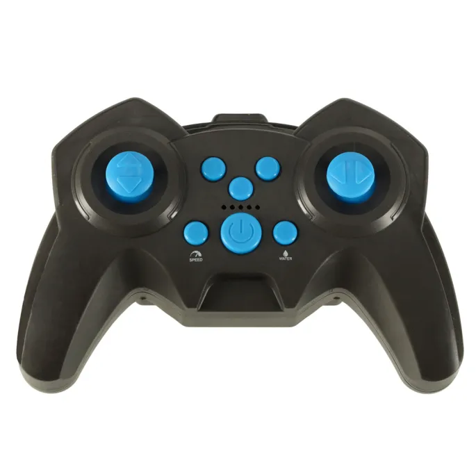 Zabawkowy samochód RC w kolorach niebiesko-czarnych z wodnym działem