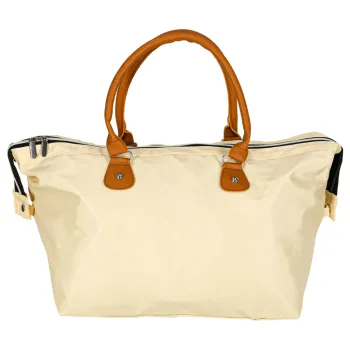 Praktyczna torba podróżna beżowa z pojemną komorą główną