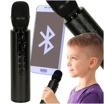 Czarny mikrofon bezprzewodowy karaoke dla dzieci z Bluetooth i akumulatorem