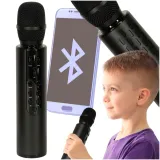 Czarny mikrofon bezprzewodowy karaoke dla dzieci z Bluetooth i akumulatorem