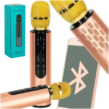 Mikrofon bezprzewodowy karaoke dla dzieci złoty – głośnik Bluetooth, 2000mAh, SD, USB, wysoka jakość