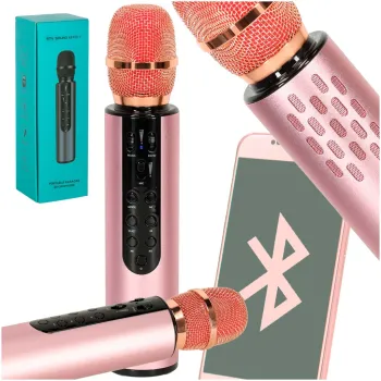 Mikrofon bezprzewodowy karaoke dla dzieci głośnik Bluetooth 2000mAh karta SD USB wysoka jakość różowy