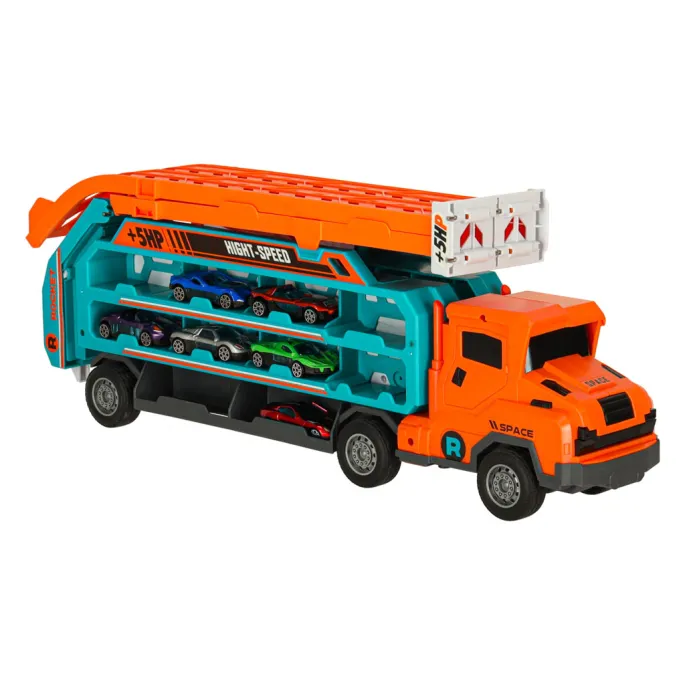 Dwutorowy tor zjeżdżalnia do wyścigów z pomarańczową ciężarówką