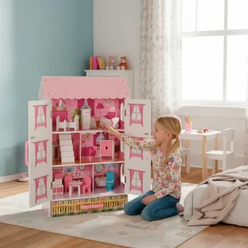 Biało-różowy domek Lulilo Papilio z wyposażeniem i magnetycznym zamknięciem