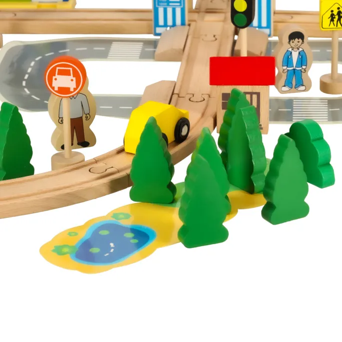 Zabawka edukacyjna: kolejka z drzewkami i znakami